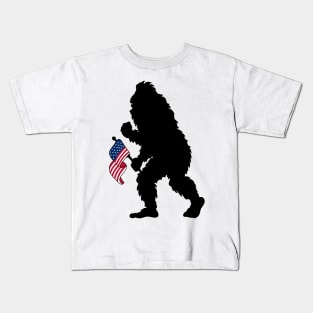 Bigfoot 4th Of July American Flag Silhouette Kids T-Shirt